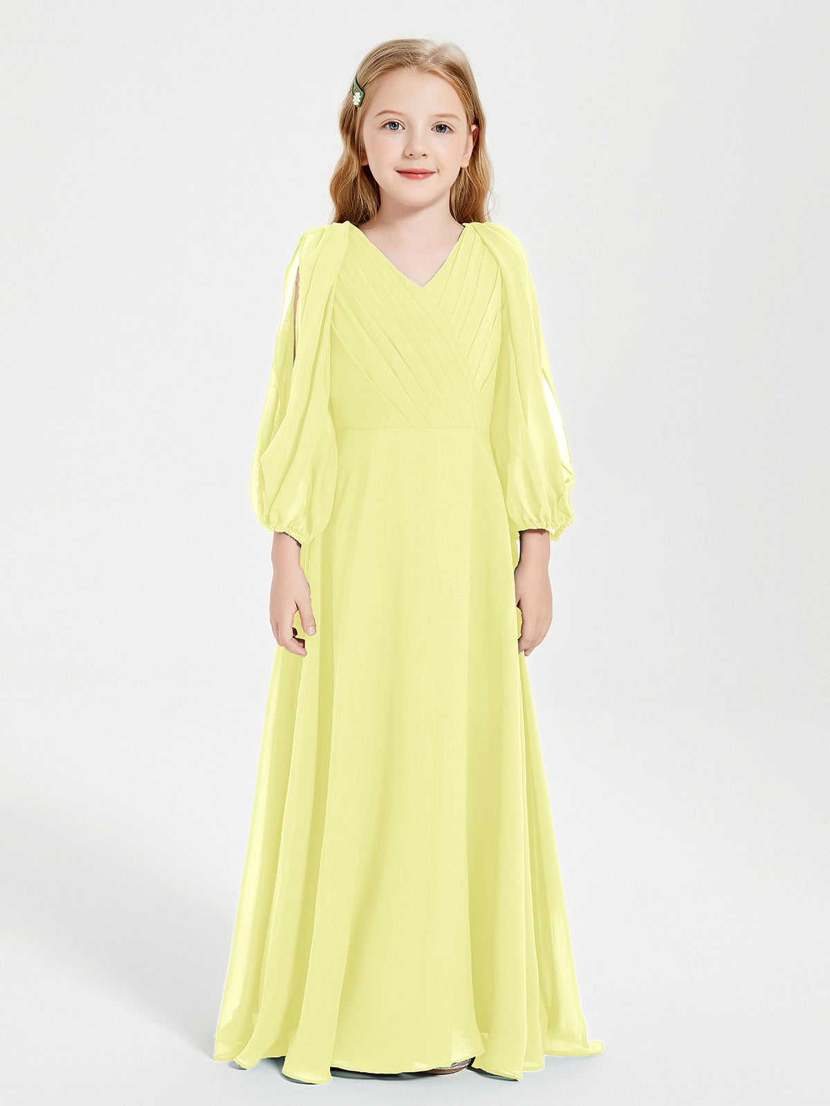 Modest Long Sleeved Junior Bridesmaid Gowns Daffodil